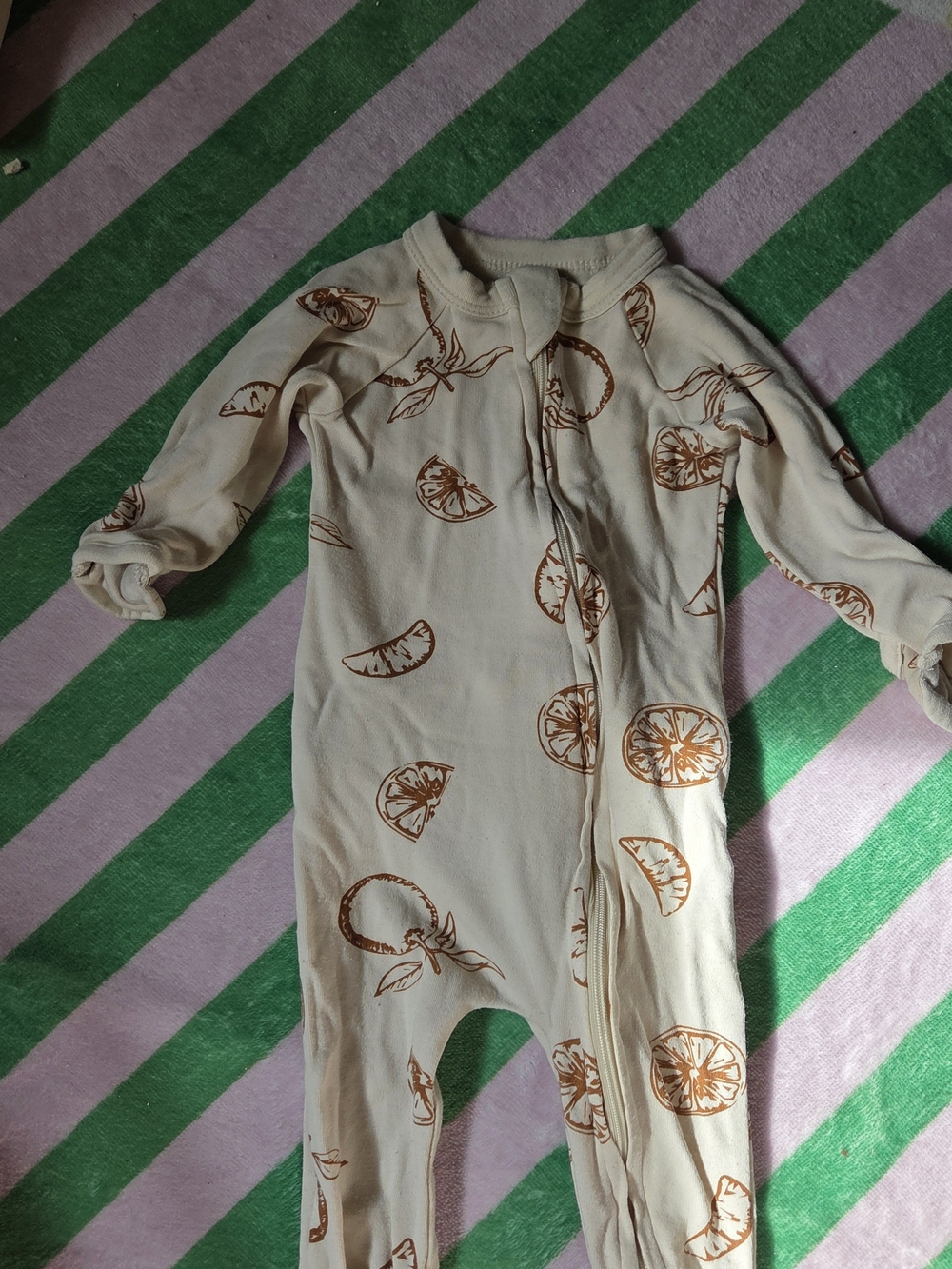 Goumi Cream Footed One-Piece with Orange Citrus Print